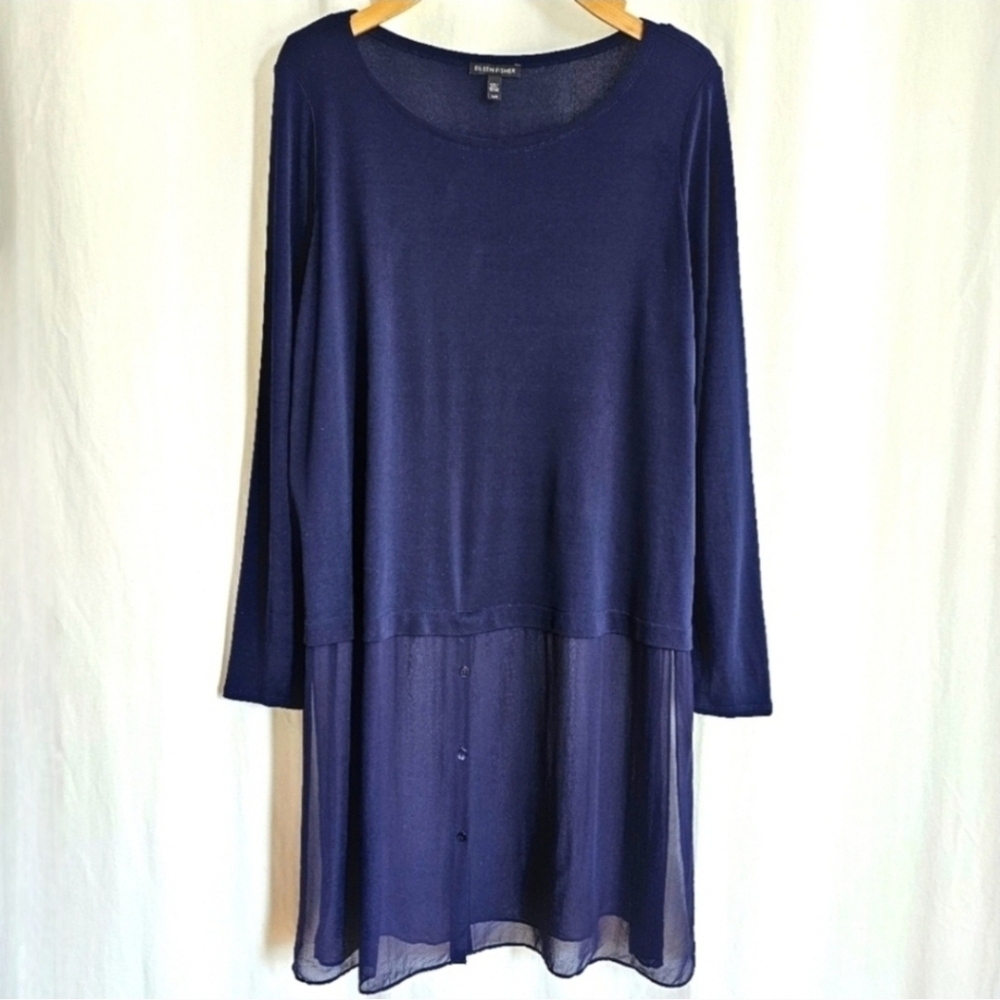 Eileen Fisher Navy Blue Georgette Crepe Silk Dress